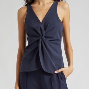 Cinq à Sept Kenna Twist Sleeveless Tank Top Blouse Navy Blue Women’s Medium